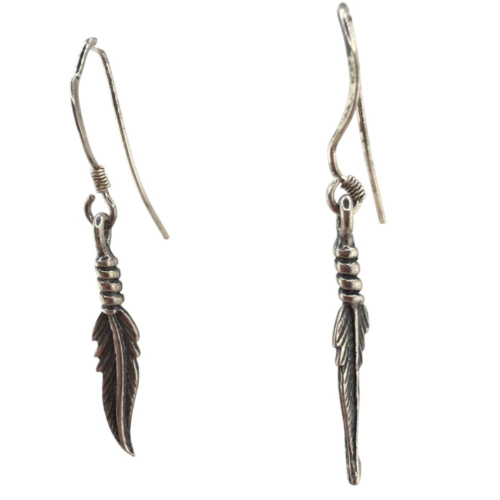NEW Artisan Handcrafted Metal Feather Dangle Earrings